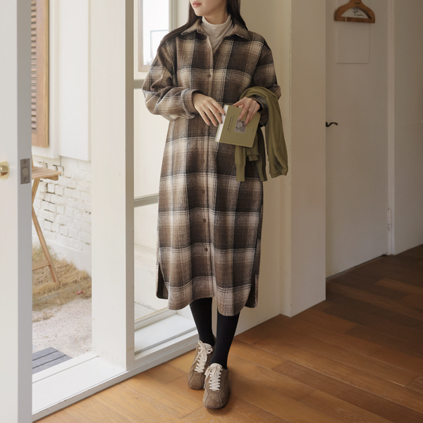 <b>[Opening Special]</b> <b>[Fleece Check/Body Cover]</b> [S-made] Maternity* Winter Check Long Shirt Maternity Dress