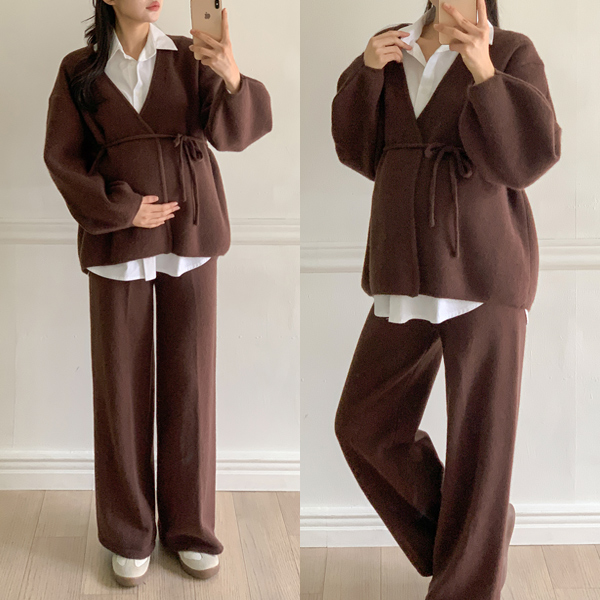 Maternity*Knit Wrap Cardigan Wide Pants Set