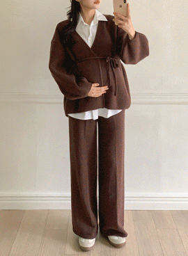 Maternity*Knit Wrap Cardigan Wide Pants Set