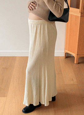 Maternity*Velvet pleated long maternity skirt
