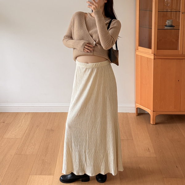 Maternity*Velvet pleated long maternity skirt