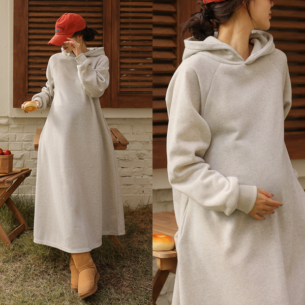 Maternity*Fleece Flare Hooded Maternity Dress