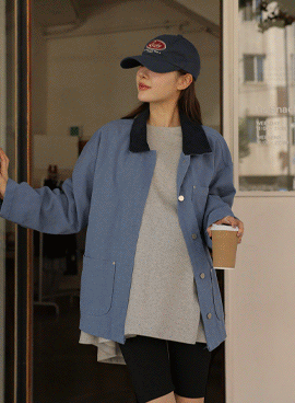 Maternity*Color block collar cotton jacket