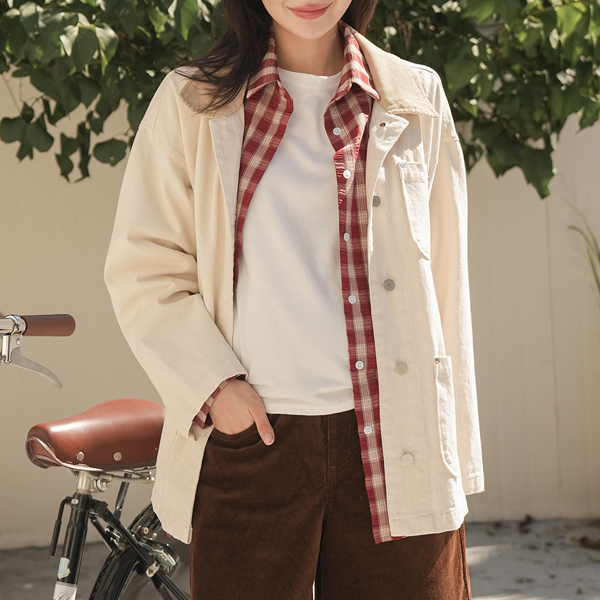 Maternity*Color block collar cotton jacket