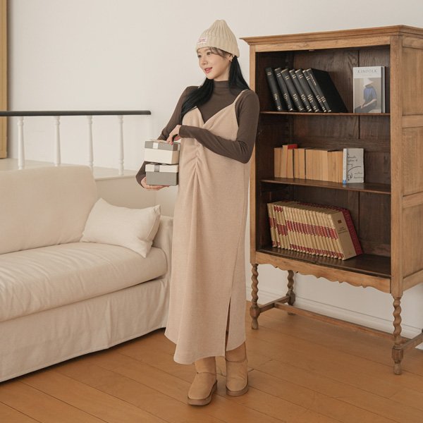 <b>[Good Mood/Layered Item]</b> [S-made] Maternity*Soft Ribbed Drape Maternity Dress