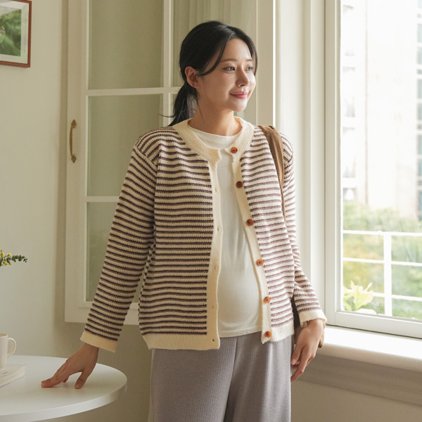 Maternity*Weaving Stripe Knit Cardigan
