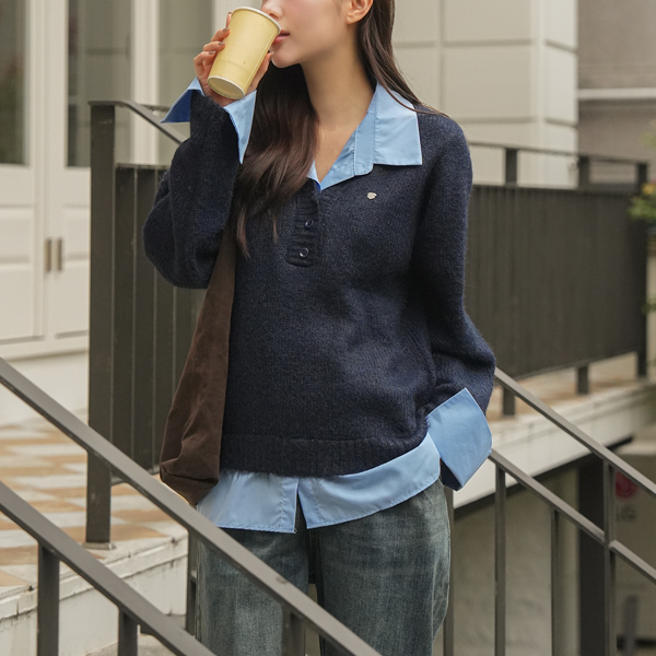 Maternity*Layered Shirt Loose fit-knit