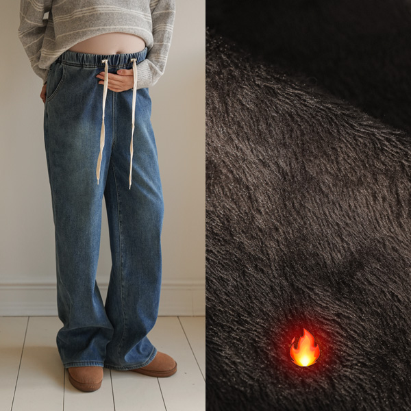 <b>[Opening Special] [Soft Material/Mink Lining/Adjustable Stopper]</b> [S-made] Maternity*Real Soft Stopper Wide Maternity Jeans (Ribbed Fleece)