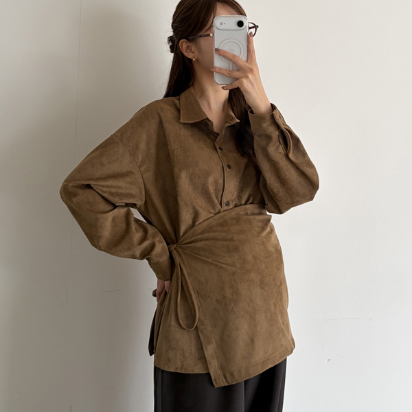 Maternity*Suede Wrap Set Loose Fit Shirt (Wrap Skirt SET)