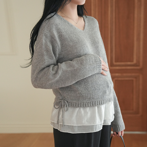 Maternity*Melody frill adjustable V-neck knit