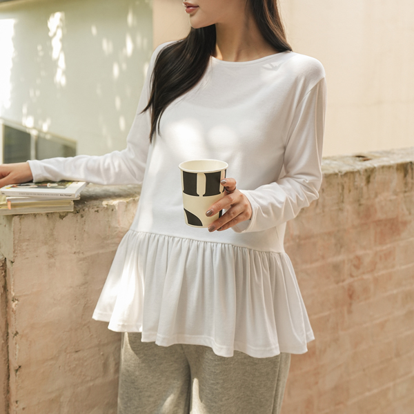 Maternity*Spandex frill long-sleeved t-shirt