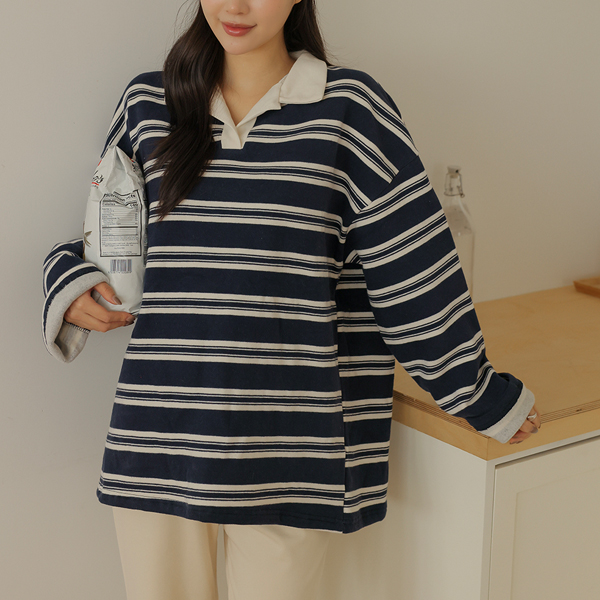 Maternity*Melis Stripe Collar Loose fit t-shirts
