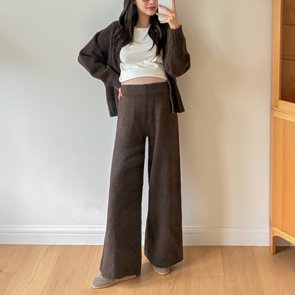 Maternity*Hooded Zip-up Knit Top and Bottom Set (for Postpartum Use)