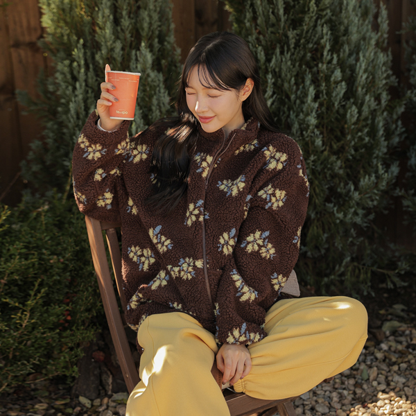 <b>[Warm/Loose Fit]</b> [S-made] Maternity*Fleece Flower Zip-up Maternity Jumper