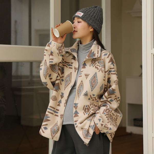 Maternity*Nordic Fleece Loose Fit Zip-up