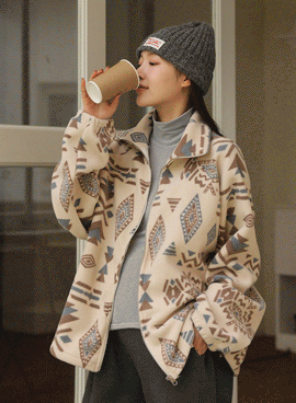 Maternity*Nordic Fleece Loose Fit Zip-up