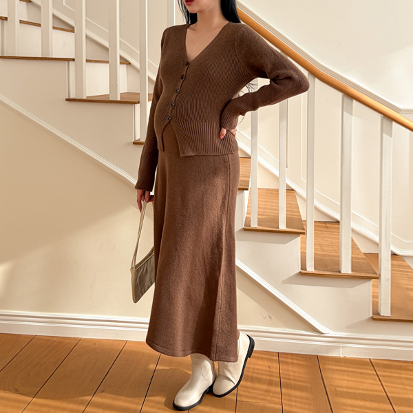 Maternity*Warm mood V-neck knit set