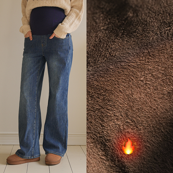 <b>[Slim material/Mink lining]</b> [S-made] Maternity*Real slim touch wide maternity jeans (raised pile)