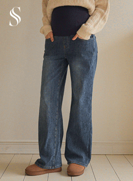 <b>[Slim material/Mink lining]</b> [S-made] Maternity*Real slim touch wide maternity jeans (raised pile)