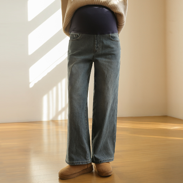 <b>[Winter Denim/Ribbed Lining/Cotton Spandex Waistband]</b> [S-made] Maternity*Daily Stretchy Wide Maternity Jeans (Ribbed)