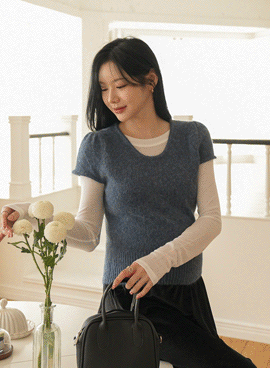 Maternity*Powder Cap Sleeve Short Sleeve Knit