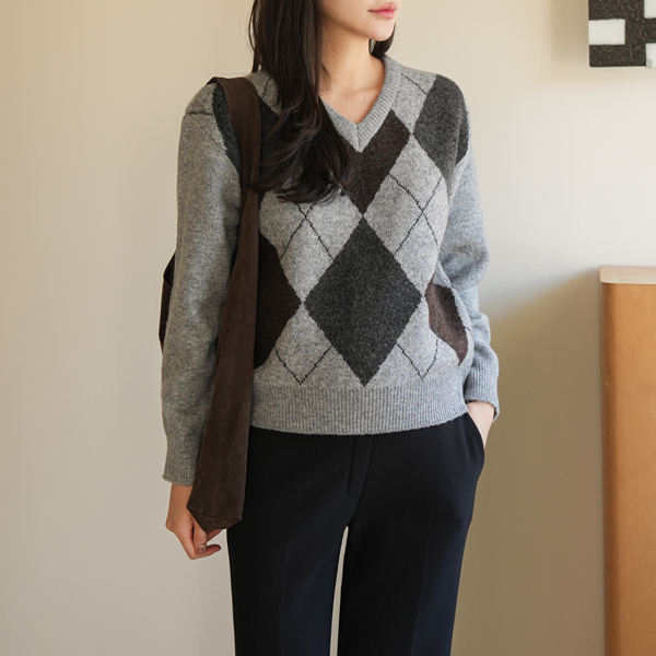 Maternity*Formiargyle V-neck knit