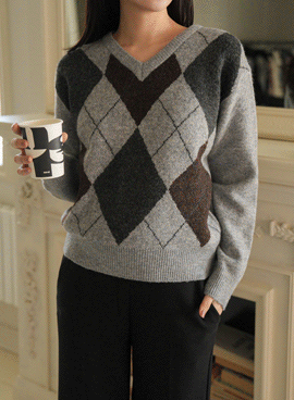 Maternity*Formiargyle V-neck knit