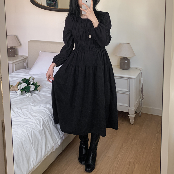 Maternity*Corduroy shirring banding maternity dress