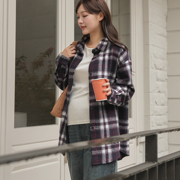 <b>[Limited-time discount]</b> <b>[loose fit/thick fleece]</b> [S-made] Maternity*Cozy fleece check loose fit maternity shirt