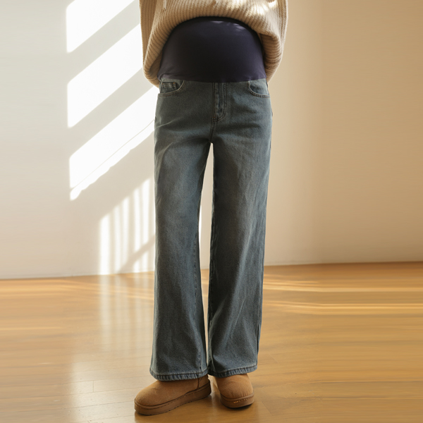 <b>[Winter Denim/Ribbed Lining/Cotton Spandex Waistband]</b> [S-made] Maternity*Daily Stretchy Wide Maternity Jeans (Ribbed)