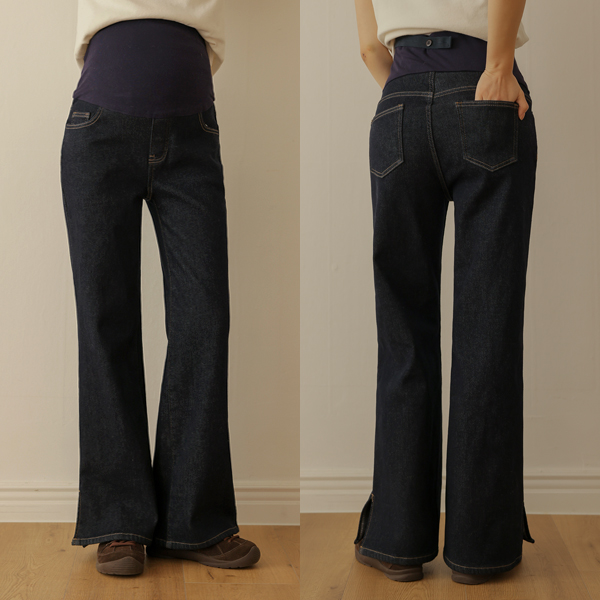 [S-made] Maternity* Life Fit Slit Spandex Wide Maternity Jeans (Ribbed)
