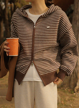 Maternity*Striped Pendant Knit Hoodie