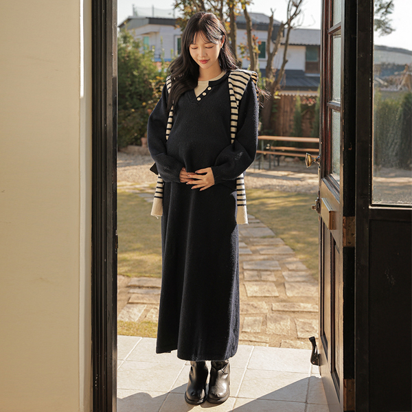 Maternity* Shawl Color Block Knit Top and Bottom Set (3pcs)