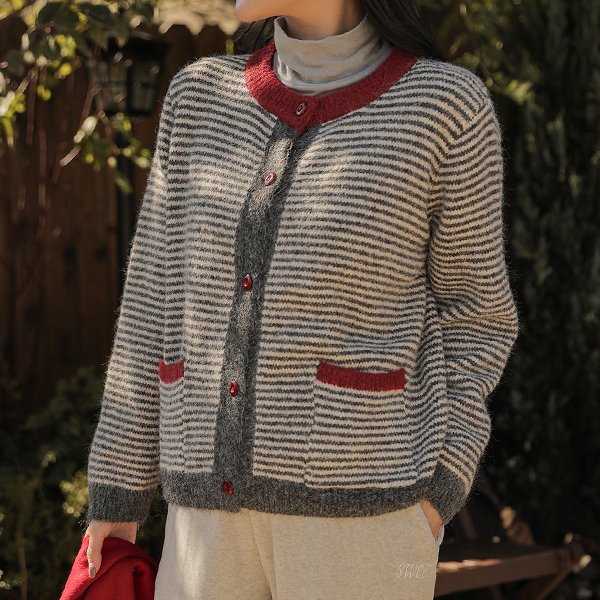 Maternity*Striped Pocket Color Block Cardigan