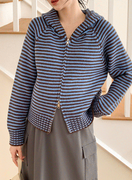Maternity*Kitchen Stripe Hooded Knit Zip-Up