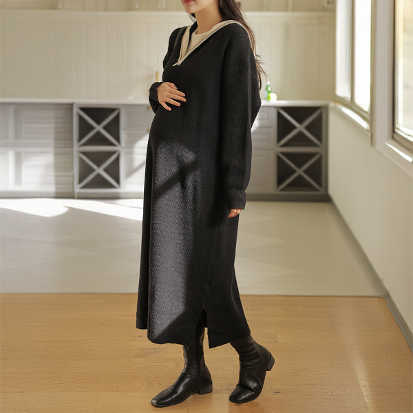 Maternity*Color blocking ceramica zip-up knit maternity dress