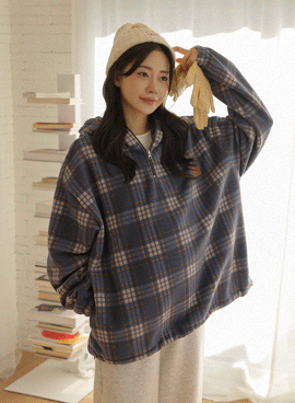 Maternity*Checked Wood Patch Anorak Fleece