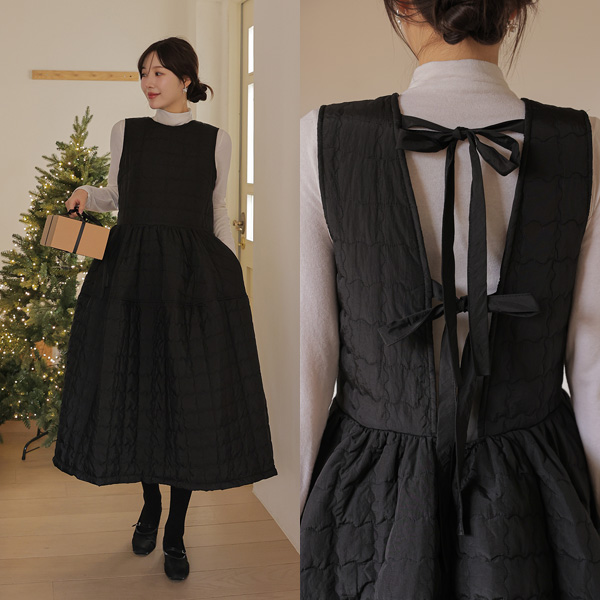 Maternity*Back Ribbon A-Line Quilted Maternity Dress