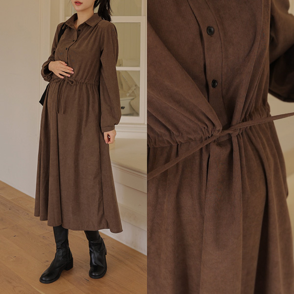 Maternity*Peach Golden Collar Fit Adjustable Maternity Dress