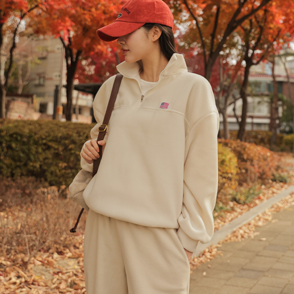 Maternity*Fleece Liberty Half-zip Up Man-to-Man