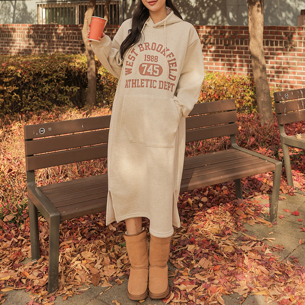 Maternity*waist hood brushed maternity dress