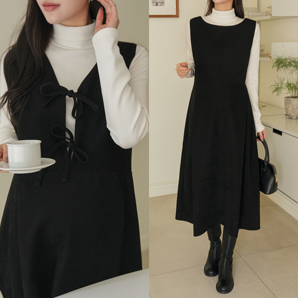 <b>[loose fit/peach fleece]</b> [S-made] Maternity*2WAY ribbon bustier fleece maternity dress