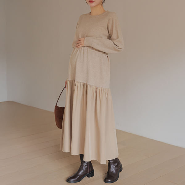 Maternity*Shirring flare strap adjustable maternity dress