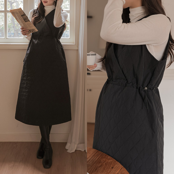 <b>[Opening Special]</b> <b>[Quilting/Adjustable Stopper]</b> [S-made] Maternity*Cozy Quilting Ribbon Bustier Adjustable Maternity Dress