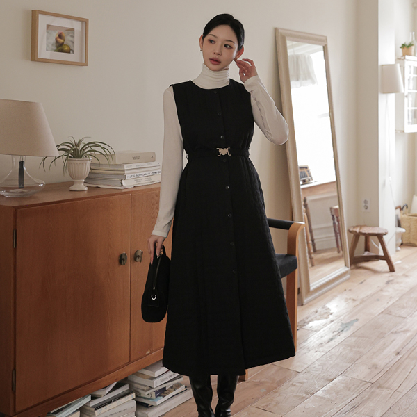 <b>[Popularity Vote #1]</b> Maternity*Quilted Vest Maternity Dress (Belt Set)