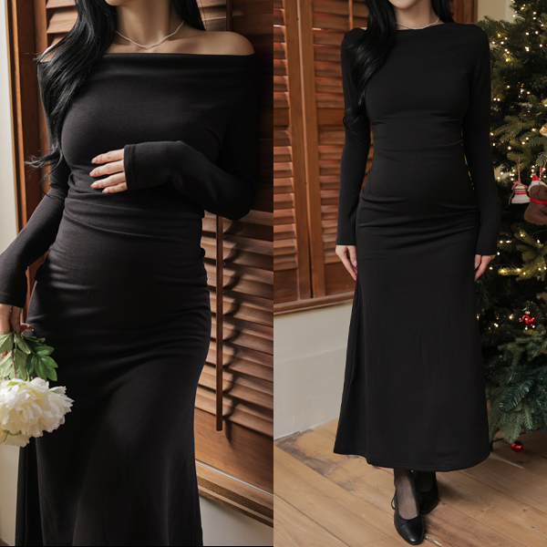 Maternity*Draped shirring fleece maternity dress