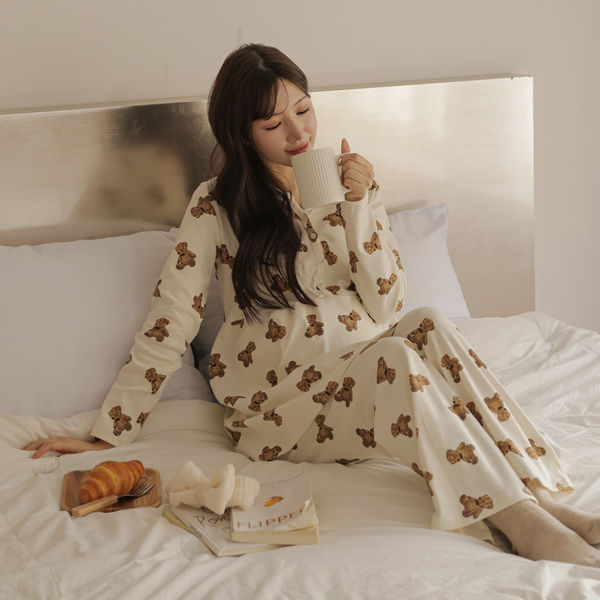 [S-made]Maternity*Ribbon Bear Top and Bottom Set (for breastfeeding)