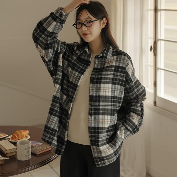 Maternity*Soft outerwear loose check shirt