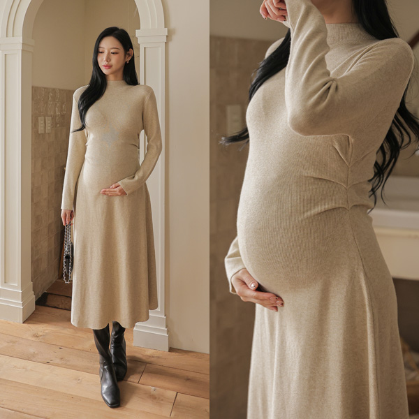 Maternity*Side shirring half-polar maternity dress