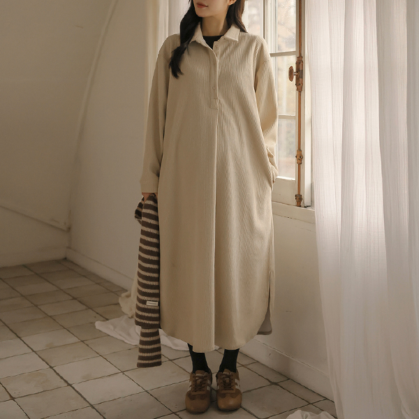 Maternity*Corduroy bonded collar maternity dress